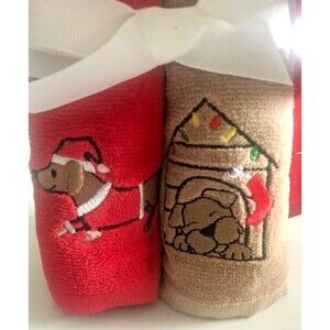 Christmas Dogs Fingertip Towels Set of 4 Embroidered Doxie Corgi Bull Dog